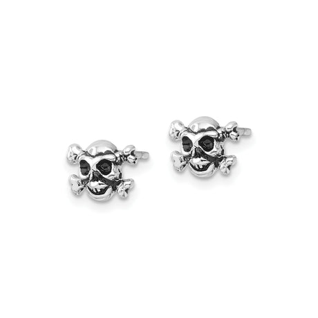 Sterling Silver Skull and Crossbones Stud Earrings, Gothic Punk Pirate Style