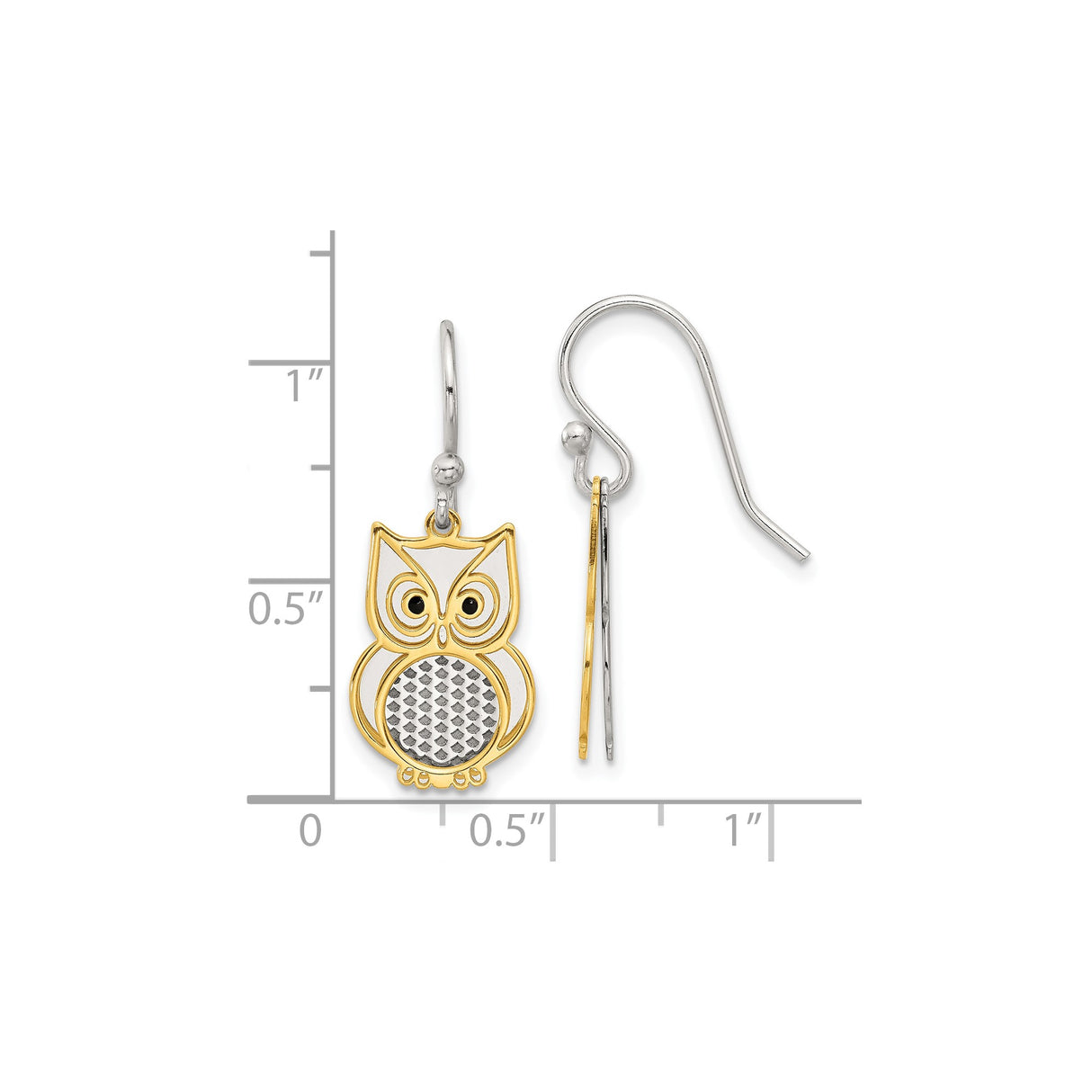 Sterling Silver Owl Dangle Earrings with Gold Accents and Black Enamel