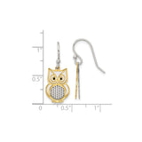Sterling Silver Owl Dangle Earrings with Gold Accents and Black Enamel