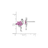 Sterling Silver Flamingo Stud Earrings with Marquise-Cut Pink Crystals and Black Stone Eye
