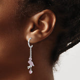Sterling Silver Flamingo Dangle Earrings with Pink Cubic Zirconia Heart Drops, Animal Charm Design