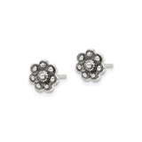 Sterling Silver Flower Stud Earrings with Oxidized Finish and Vintage Floral Design