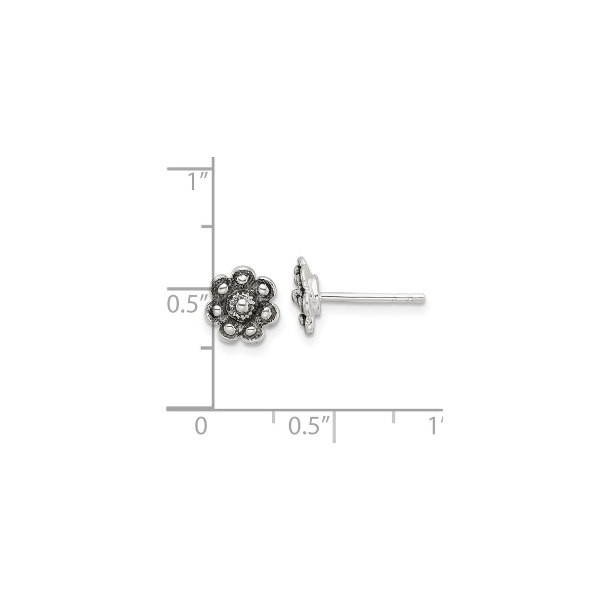 Sterling Silver Flower Stud Earrings with Oxidized Finish and Vintage Floral Design
