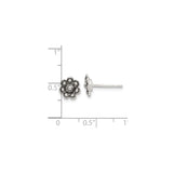 Sterling Silver Flower Stud Earrings with Oxidized Finish and Vintage Floral Design