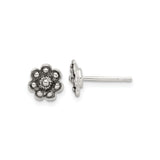 Sterling Silver Flower Stud Earrings with Oxidized Finish and Vintage Floral Design