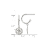 Sterling Silver Dangle Hoop Earrings with Round Rose Medallion and Scroll Floral Design