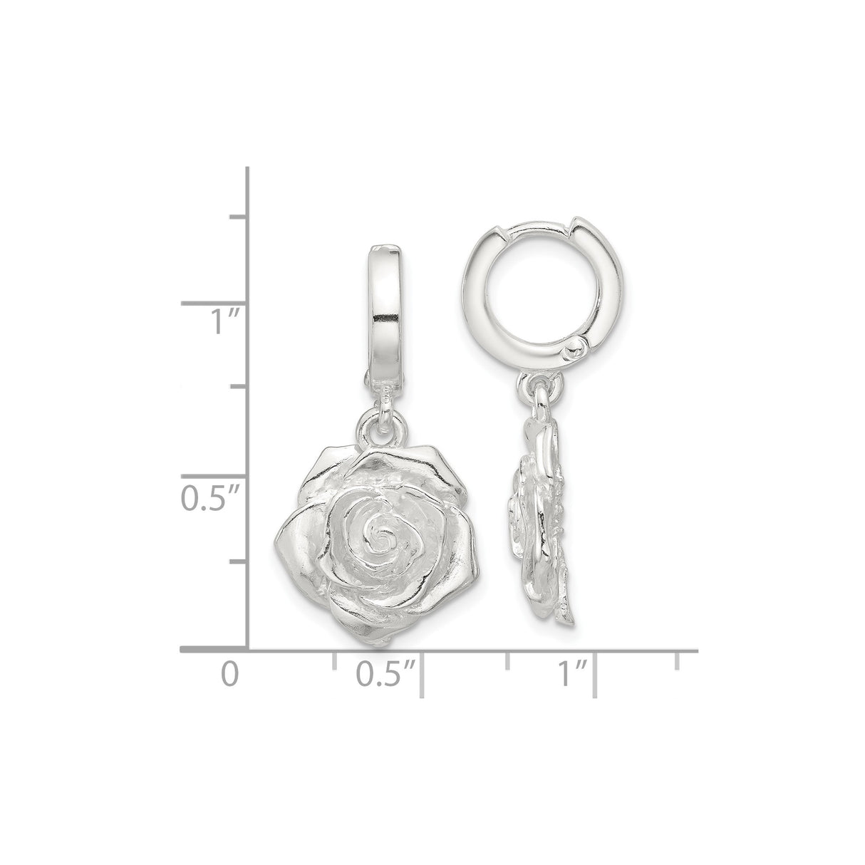 Sterling Silver Hoop Earrings with 3D Rose Flower Charm, Romantic Floral Design for Women