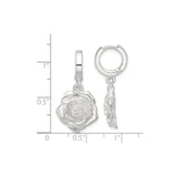 Sterling Silver Hoop Earrings with 3D Rose Flower Charm, Romantic Floral Design for Women