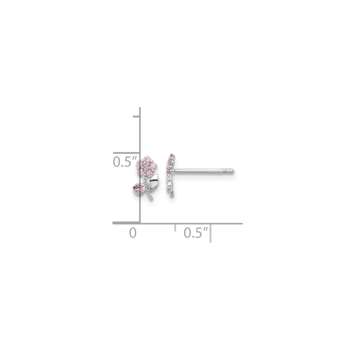 Sterling Silver Flower Stud Earrings with Pink Cubic Zirconia Petals, Botanical Design
