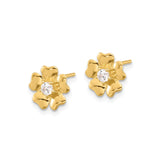 Sterling Silver Flower Stud Earrings with Cubic Zirconia, Gold Plated Floral Design