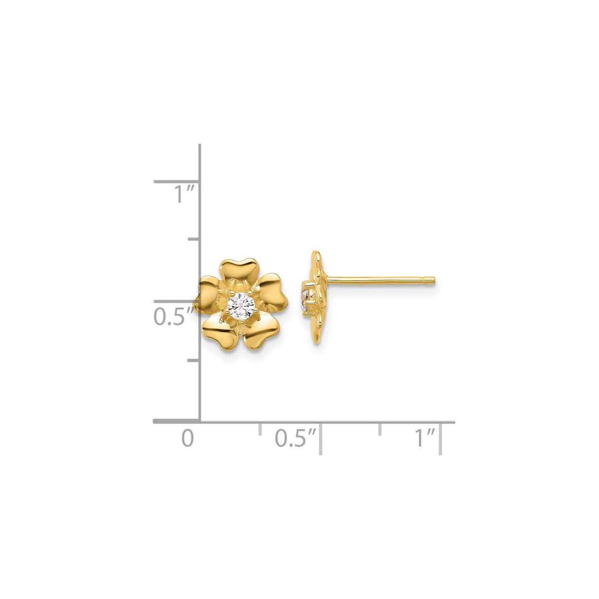 Sterling Silver Flower Stud Earrings with Cubic Zirconia, Gold Plated Floral Design