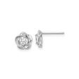Sterling Silver Flower Stud Earrings with Cubic Zirconia Center and Twisted Petal Design