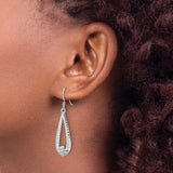 Sterling Silver Dangle Earrings with Open Teardrop Shape, Chevron Pattern, and Floral Accent