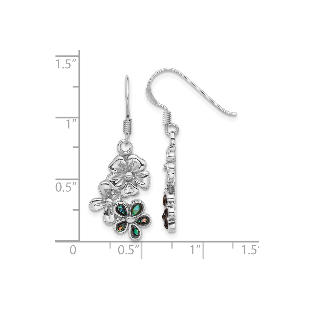 Sterling Silver Dangle Earrings with Abalone Shell, Triple Flower Boho Floral Design for Women