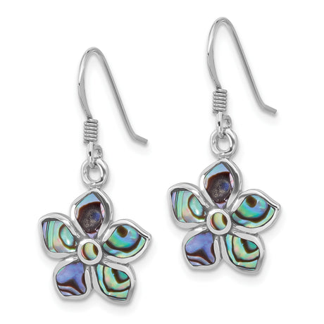 Sterling Silver Dangle Earrings with Abalone Shell, Floral Drop Boho Style for Women
