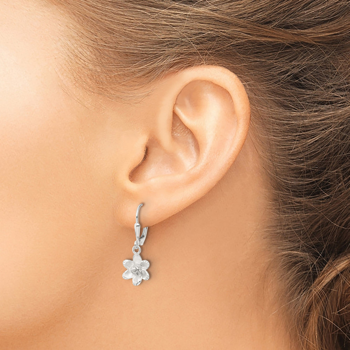 Sterling Silver Floral Leverback Dangle Earrings with Bloom Design for Women
