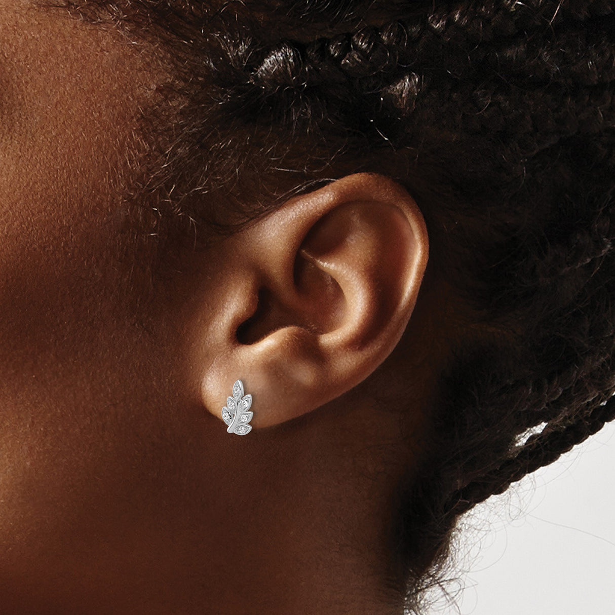 Sterling Silver Leaf Stud Earrings with Marquise Cubic Zirconia, Nature-Inspired Branch Design
