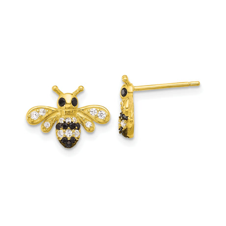 Sterling Silver Bee Stud Earrings with Cubic Zirconia, Gold Plated, Nature Inspired Design