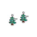 Sterling Silver Christmas Tree Earrings with Green Enamel and Crystal Star
