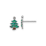 Sterling Silver Christmas Tree Earrings with Green Enamel and Crystal Star