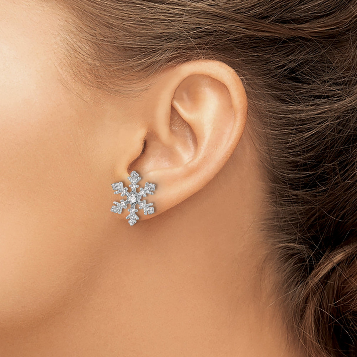 Sterling Silver Snowflake Stud Earrings with Crystal and Cubic Zirconia Accents