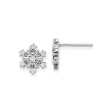 Sterling Silver Snowflake Stud Earrings with Clear Cubic Zirconia Accents, Winter Floral Design