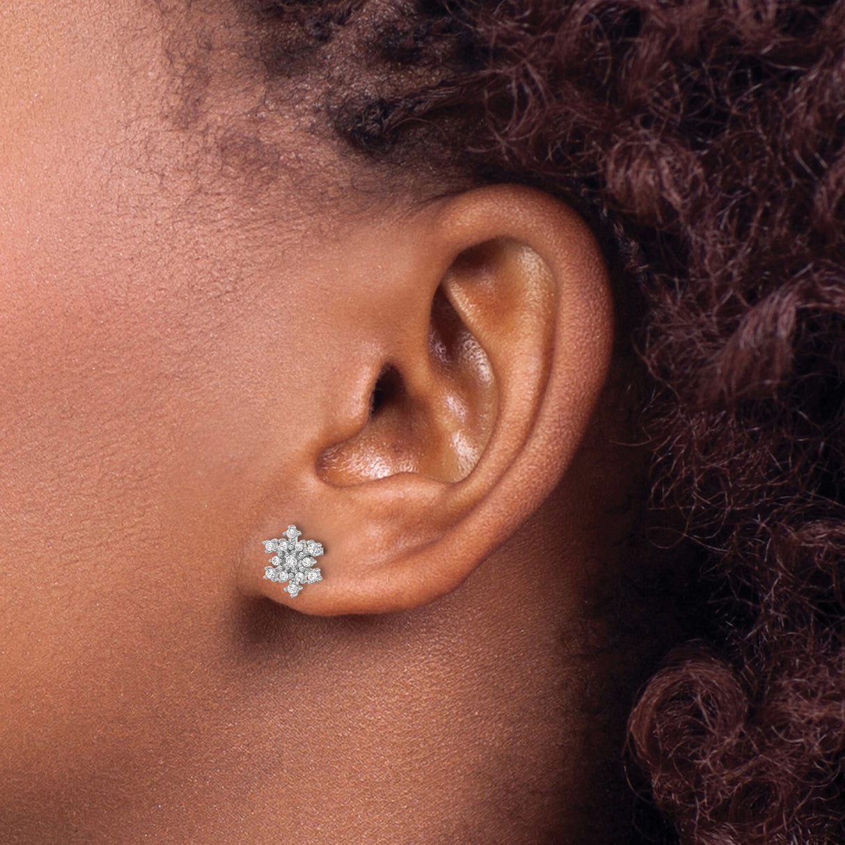 Sterling Silver Snowflake Stud Earrings with Cubic Zirconia, Winter Holiday Theme