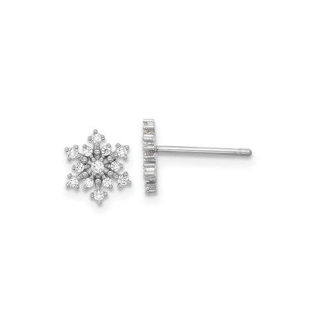Sterling Silver Snowflake Stud Earrings with Cubic Zirconia, Winter Holiday Theme