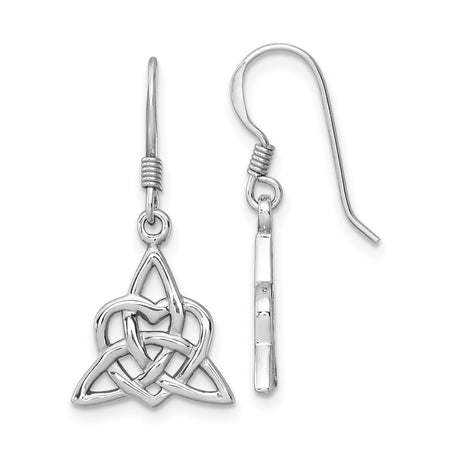 Sterling Silver Dangle Earrings with Celtic Triquetra Heart Knot Design for Women