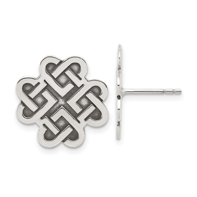 Sterling Silver Celtic Knot Stud Earrings with Intricate Interwoven Eternity Design