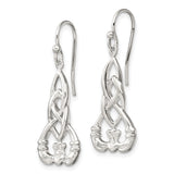 Sterling Silver Claddagh Dangle Earrings, Celtic Knot Design, Irish Heritage Jewelry for Women
