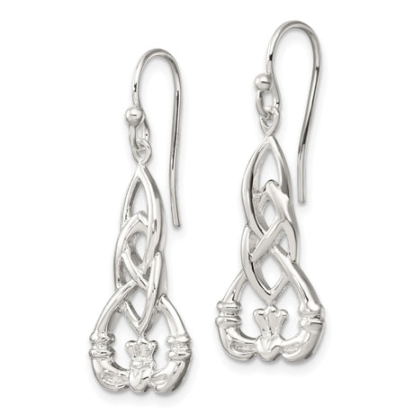 Sterling Silver Claddagh Dangle Earrings, Celtic Knot Design, Irish Heritage Jewelry for Women