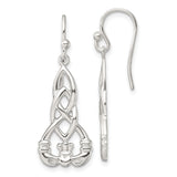 Sterling Silver Claddagh Dangle Earrings, Celtic Knot Design, Irish Heritage Jewelry for Women