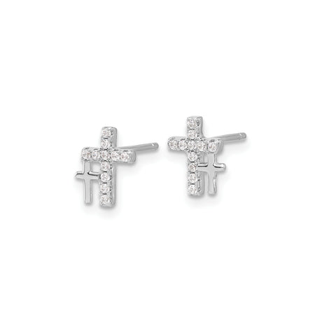 Sterling Silver Cross Pendant with Cubic Zirconia, Modern Dual Layer Faith Design