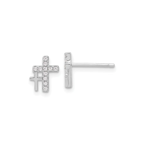 Sterling Silver Cross Pendant with Cubic Zirconia, Modern Dual Layer Faith Design