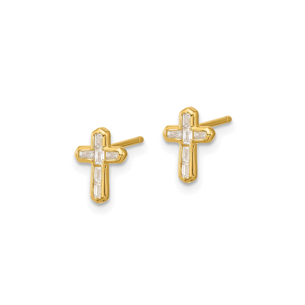 Sterling Silver Cross Stud Earrings with Baguette Cut Cubic Zirconia, Christian Faith Jewelry