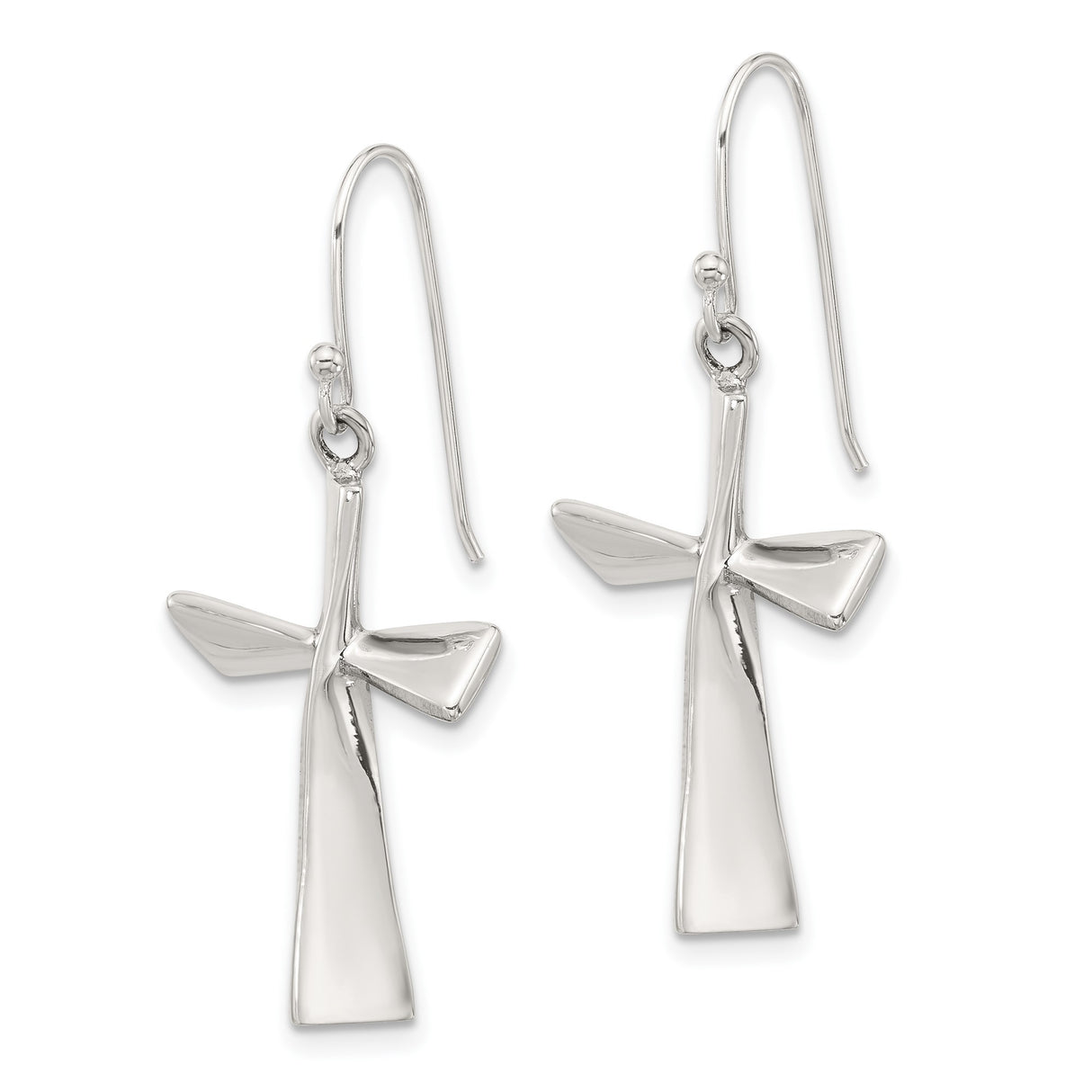 Sterling Silver Asymmetrical Cross Dangle Earrings, Lightweight Drop Design for Men and Women