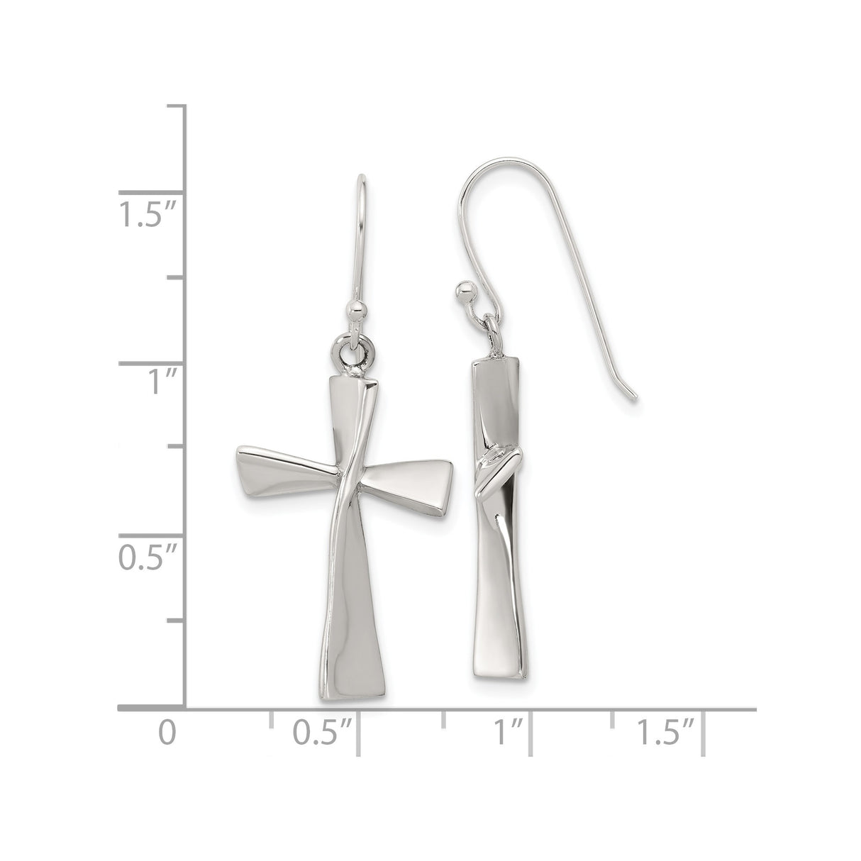 Sterling Silver Asymmetrical Cross Dangle Earrings, Lightweight Drop Design for Men and Women