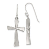 Sterling Silver Asymmetrical Cross Dangle Earrings, Lightweight Drop Design for Men and Women