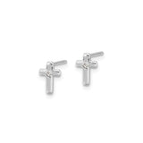 Sterling Silver Cross Stud Earrings with Cubic Zirconia, Polished Spiritual Design for Men and Women