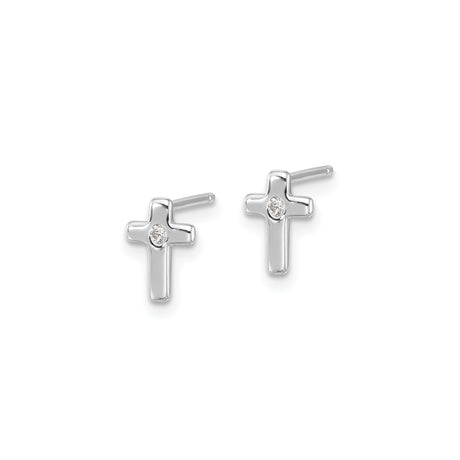 Sterling Silver Cross Stud Earrings with Cubic Zirconia, Polished Spiritual Design for Men and Women