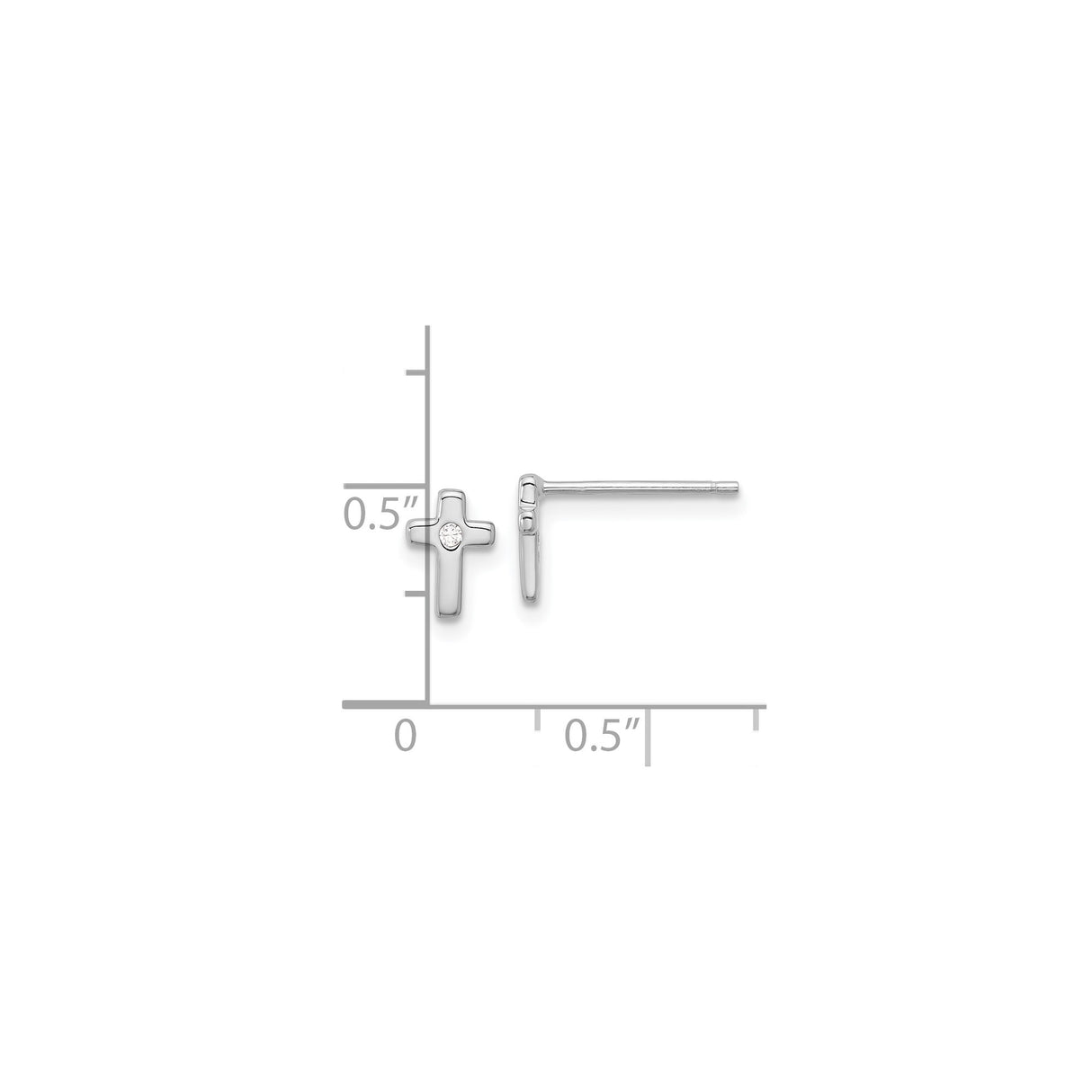 Sterling Silver Cross Stud Earrings with Cubic Zirconia, Polished Spiritual Design for Men and Women