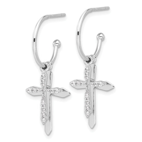 Sterling Silver Cross Dangle Hoop Earrings with Cubic Zirconia, Modern Faith Style