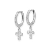 Sterling Silver Cross Hoop Earrings with Cubic Zirconia Charm, Spiritual Style