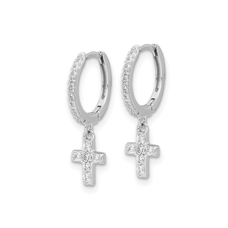 Sterling Silver Cross Hoop Earrings with Cubic Zirconia Charm, Spiritual Style