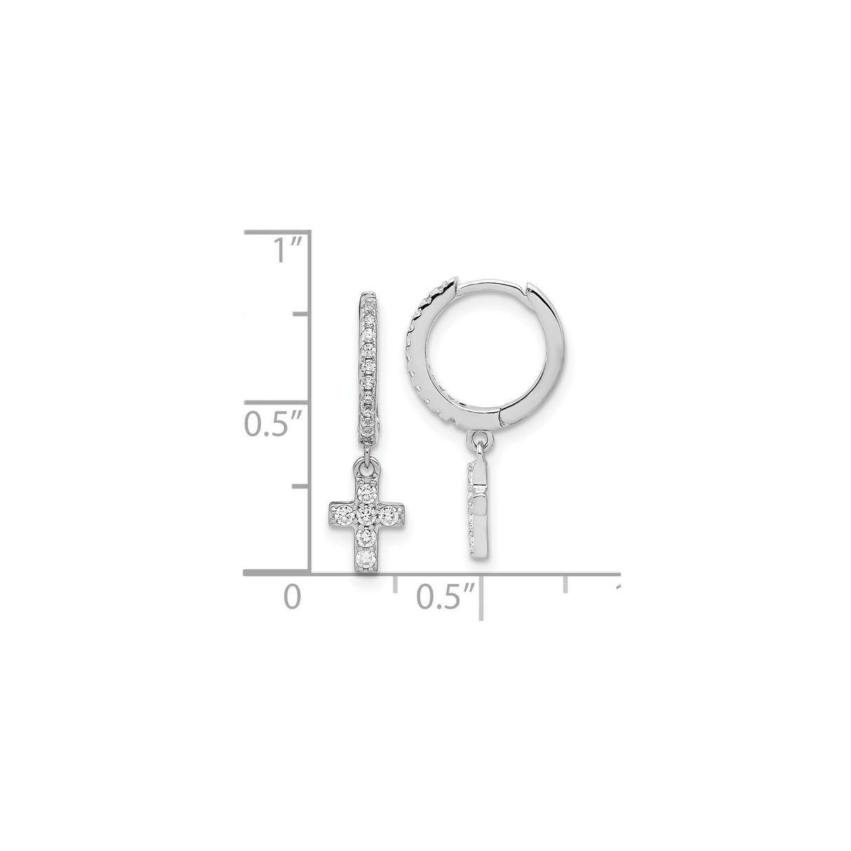 Sterling Silver Cross Hoop Earrings with Cubic Zirconia Charm, Spiritual Style