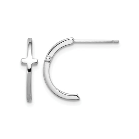 Sterling Silver Cross Hoop Earrings with Sideways Cross, Minimalist Christian Jewelry for Women