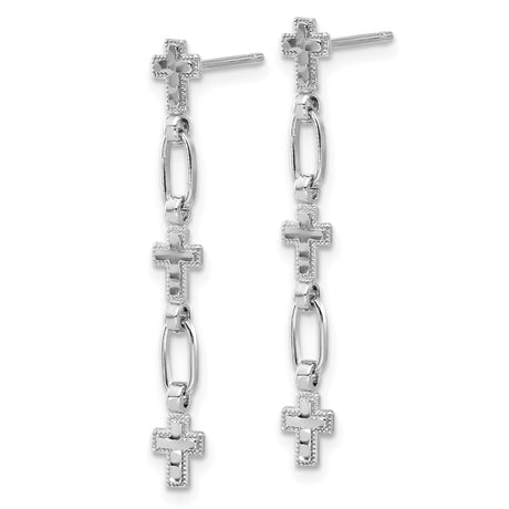 Sterling Silver Cross Pendant with Textured Polished Finish and Beaded Edges
