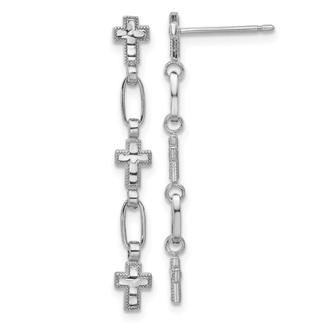 Sterling Silver Cross Pendant with Textured Polished Finish and Beaded Edges