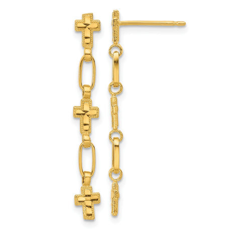 Sterling Silver Cross Pendant and Dangle Earrings Set with Textured Matte Gold Finish